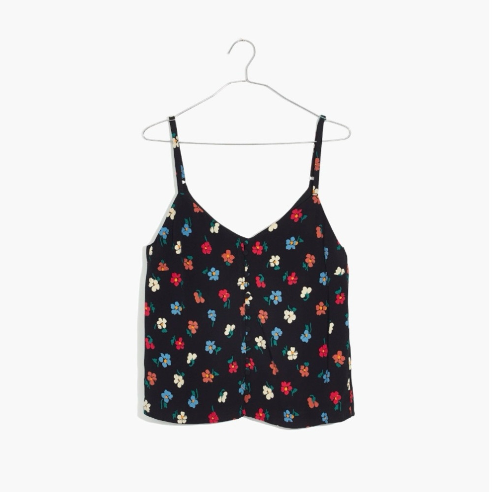 NWOT Madewell Button Down Black Cami In Colorful Pressed Flowers Size 00 - Picture 5 of 5